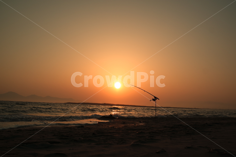 해변,노을,바다,낚시대,해,모래,물결,sand,wave,그림자,파도