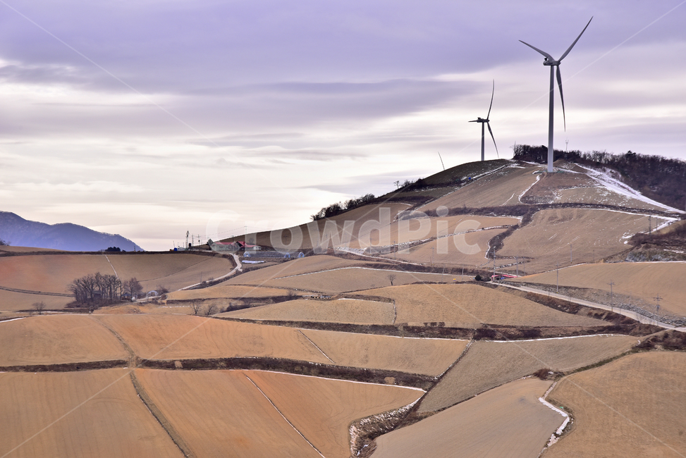 풍경,산촌,풍력,산업,밭,흙,엔진,engine,motor,모터,machine,기계,nature,자연,옥외,outdoors,야외,경작지,고냉지,겨울풍경,능선,산,농경지,산업,industry,industrial,에너지산업,energy industry