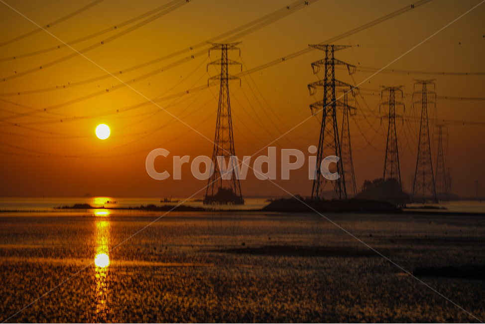 석양,해넘이,일몰,감성,노을,풍경,전주,철탑,전선,반영,산업,industry,industrial,에너지산업,energy industry