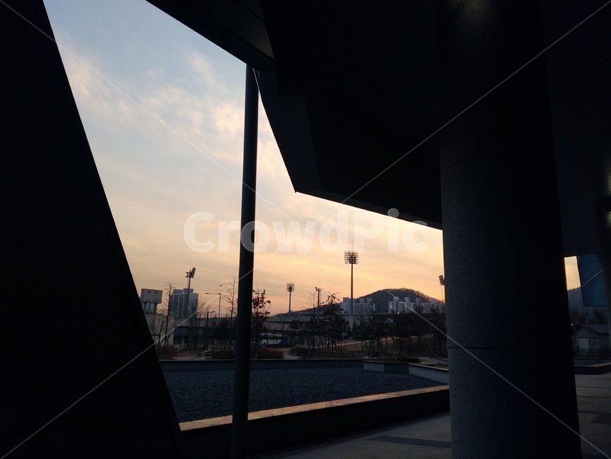 노을,건물,해질무렵,구름,해