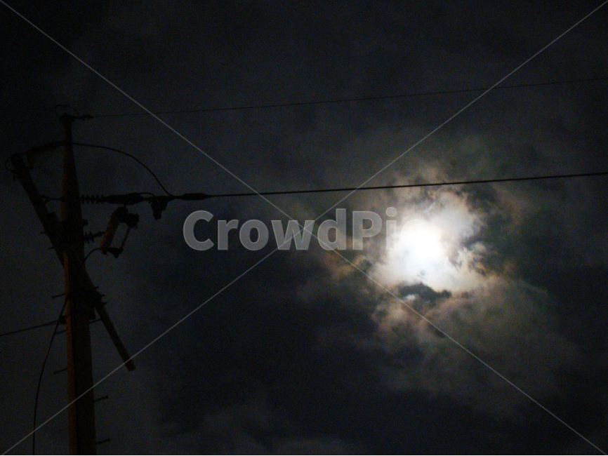 sky,cloud,night sky,telephone pole,bright moon