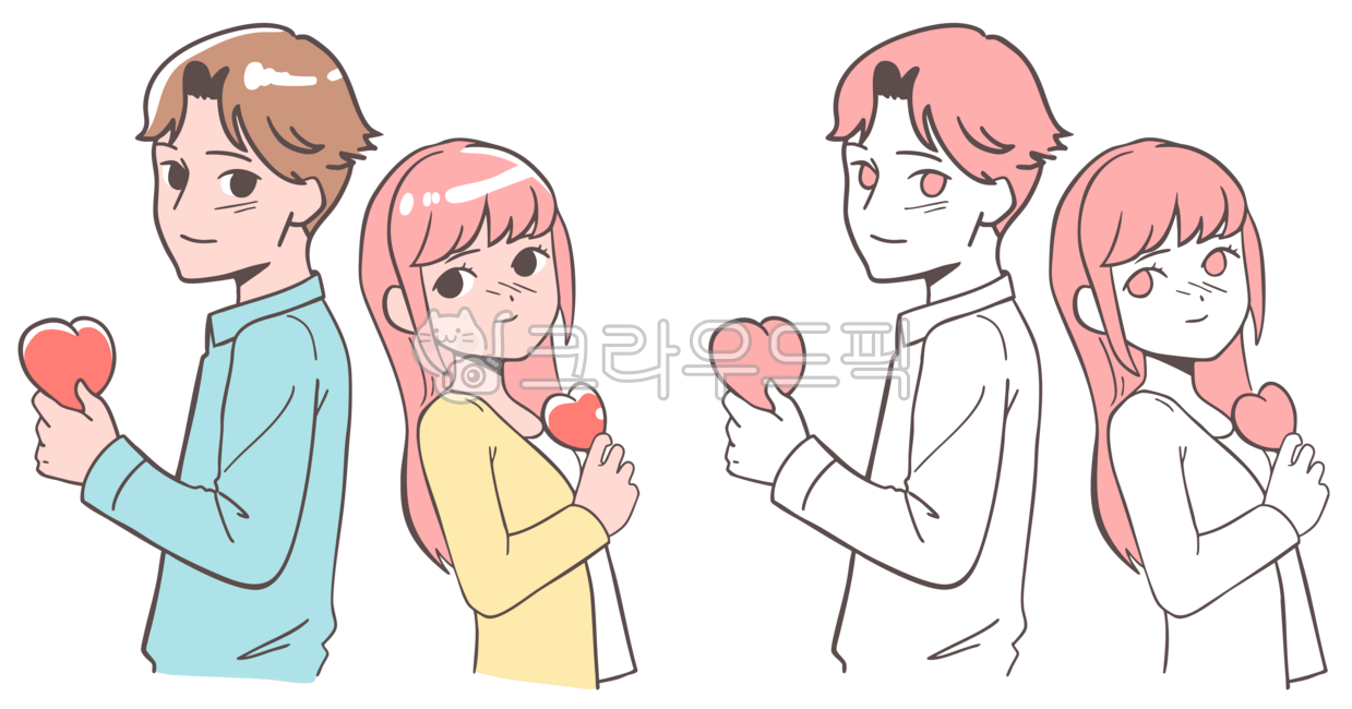 남녀커플,썸타는,인물일러스트,사랑,커플,하트,하트들고있는,남녀일러스트,연인,고백,설렘,설레임,기념일,발렌타인데이,화이트데이,썸,20대커플,결혼,커플기념일,여친,남친,여자친구,남자친구