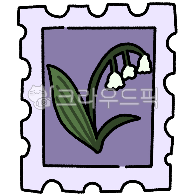 빈티지우표,꽃우표,은방울꽃일러스트,꽃일러스트,보라색배경,동화스타일,레트로감성,손그림느낌,자연식물,꽃테마,아날로그감성,감성디자인,소녀감성,봄꽃,순수한이미지,몽환적인분위기,동화풍그림,식물드로잉,동화일러스트,보태니컬아트,아기자기한그림,스티커스타일,우표모양,우표일러스트,러블리디자인