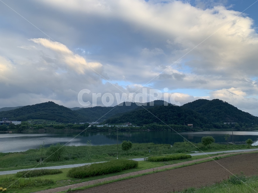 구름,하늘,맑은,강,산