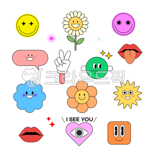 스티커,다꾸,다이어리,꾸미기,컬렉션,다양한,여러가지,아이콘,엘리먼트,귀여움,팝아트,sticker,문구,도형,재미,익살스러운,스마일,삐에로,꽃,행성,지구,별,메롱,입술,눈동자,표정,섹시