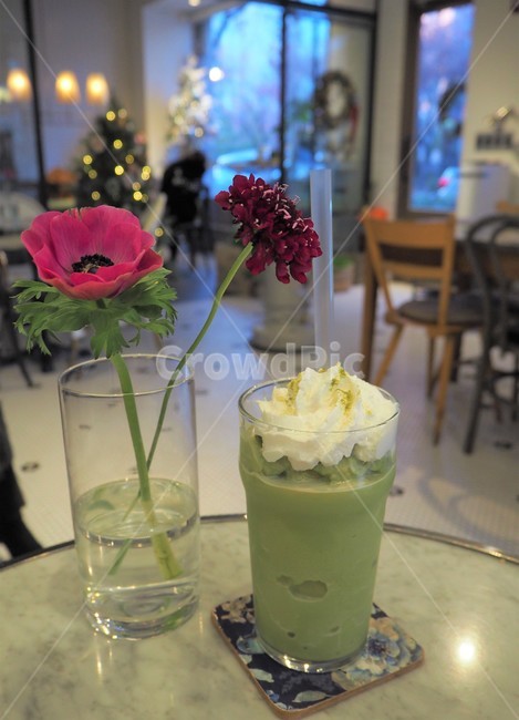 녹차프라푸치노,녹차,greentea,휘핑크림,생화,꽃,카페,cafe