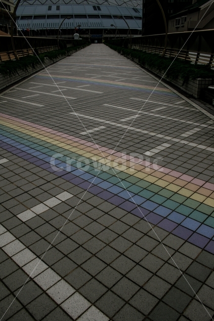 rainbow,sidewalk block,Nagoya,city,sight,Nagoya Dome