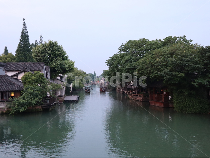 watercraft,transportation,boat,보트,우전,상하이,wuzhen,river,강,ship,나무,건물,water,물,outdoors,옥외