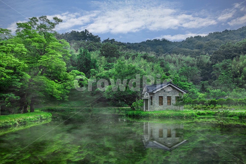 장산미술관,호수,집,몽환,호수위의집,물안개,자연,풍경,nature,landscape,한국자연풍경,한국자연경관,korea nature landscape,outdoors,옥외,building,건물
