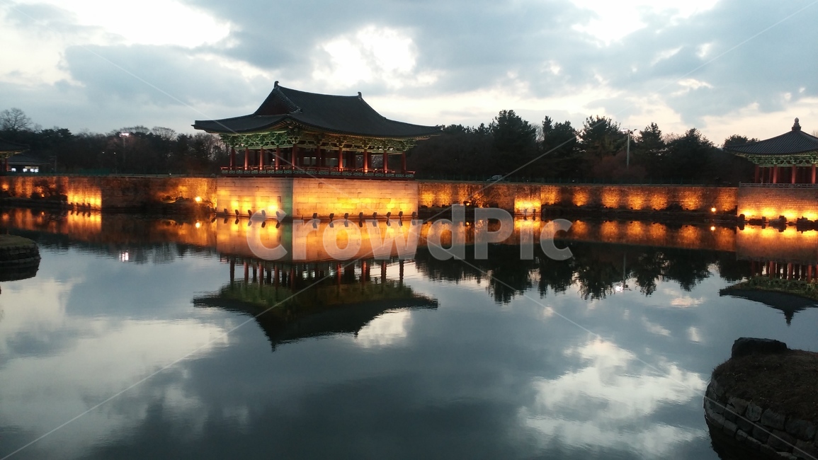 경주,동궁과월지,안압지,일몰,야경,배경,풍경,밤
