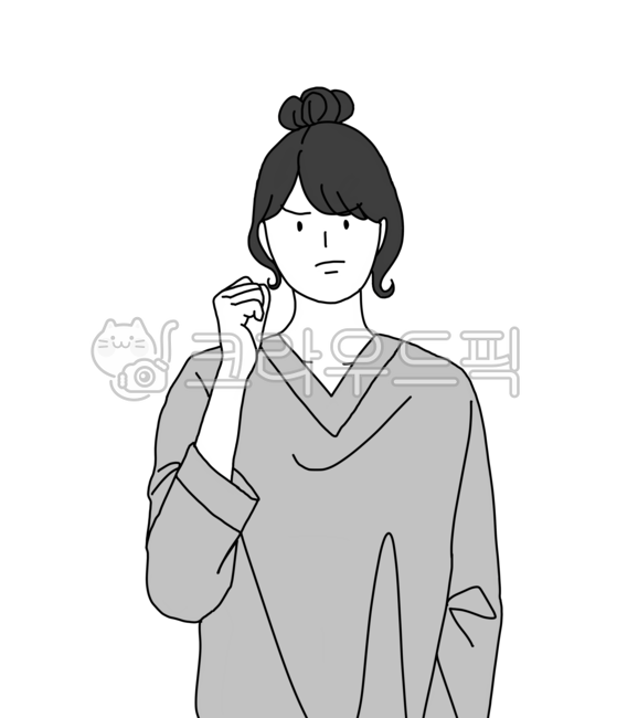 다이어트,화이팅,의지,일러스트,도전,결심,다짐,비장,홈웨어,잠옷,츄리닝,의류,소매,긴팔,여자,여성,흑백,무채색,직장인,회사원