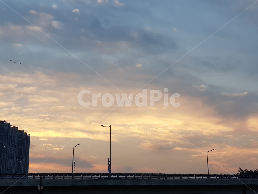 노을,저녁,구름,하늘,동네,산책