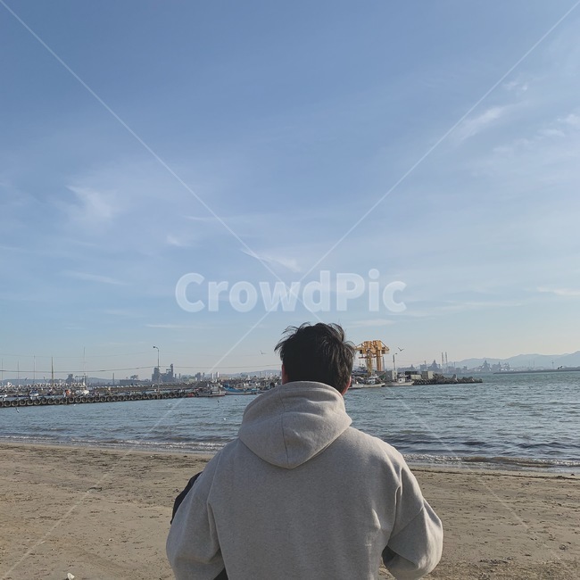 감성,배경,바다,뒷모습,인물,하늘,영일대해수욕장,여행