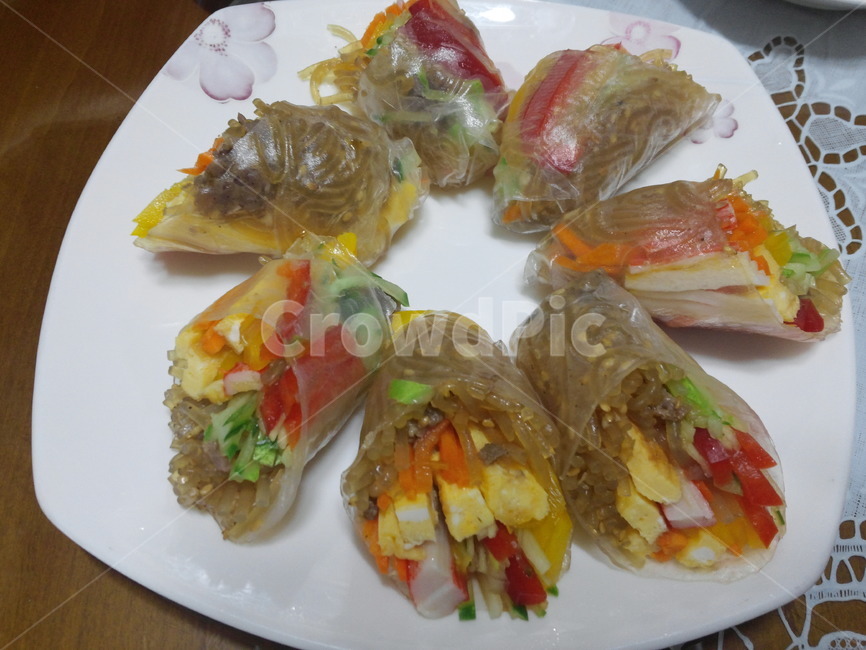 맛살,오이,달걀,당근,월남쌈,쌈밥,라이스페이퍼,베트남,음식,채소,당면,계란후라이,파프리카