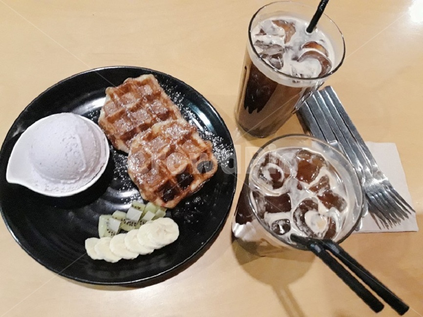 카페,와플,아메리카노,휴식,커피