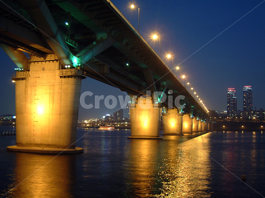 doubledecker bridge,Han River Bridge,reflection,Cheongdam Bridge,2001,bridge,Han River