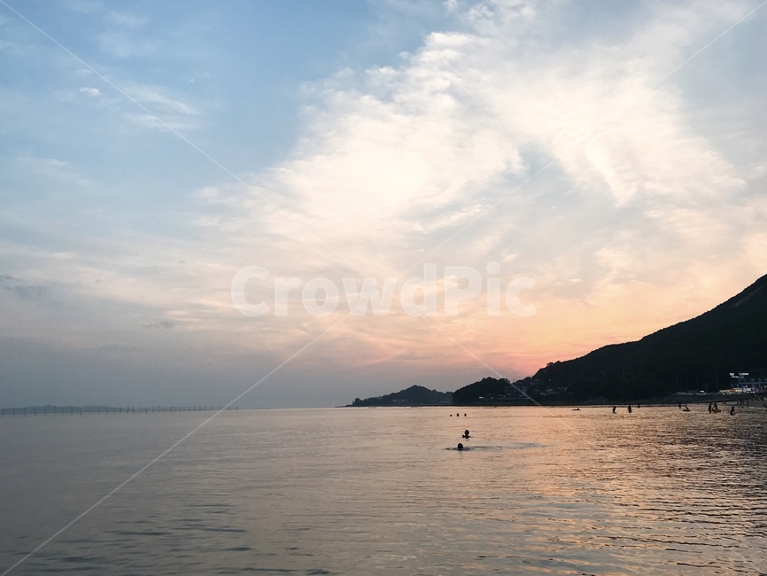 서해,바다,노을,자연,하늘,산,해변,해수욕장,풍경,일몰,감성,sky,sunset,nature,sea,mountain,구름,낙조,저녁,여름,summer