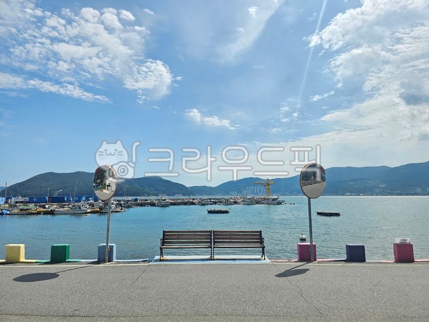 sky, Bench, rest, bench, Ocean view - Authentic Korean Stock Photos by ...