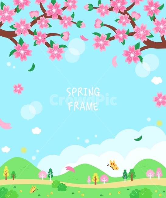 시즌,계절,봄,꽃,프레임,프래임,따뜻한,꽃송이,꽃잎,잎사귀,풍경,배경,자연,식물,하늘,잔디,벚꽃,구름,오솔길,나비,나무,빛,축제,플로랄디자인,그래픽,일러스트레이션,graphic,illustration