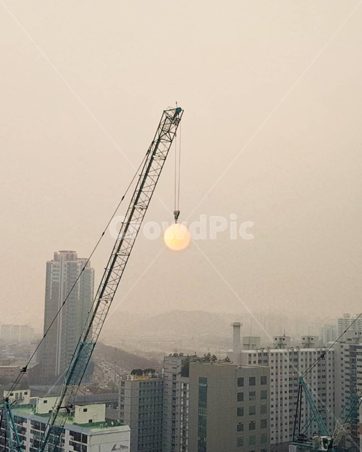 타워크레인,해,착시,낚시,서울,illusion,sunset,산업,industry,industrial,건설업,건축업,construction industry