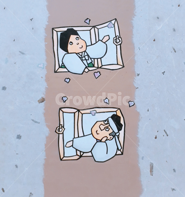 창문,여자,남자,처녀,총각,창호지,일러스트,한지