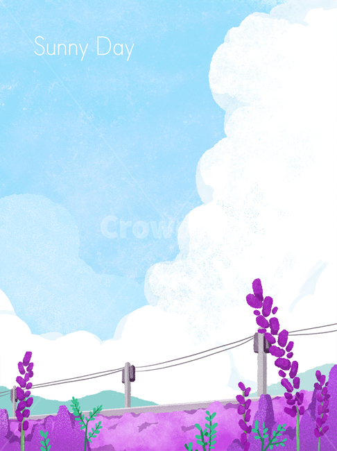 하늘,구름,꽃,유화,빈티지,레트로,엽서,자연,풍경,nature,landscape,식물,plants,꽃,flower,그래픽,일러스트레이션,graphic,illustration