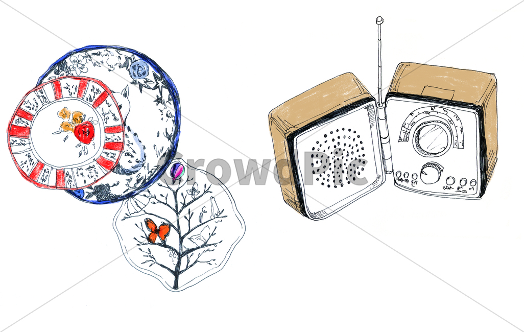 팬그림,팬라인,pen,penline,penpicture,pendrawing,손그림,handdrawing,그릇,bowl,container,basin,접시,dish,plate,라디오,radio