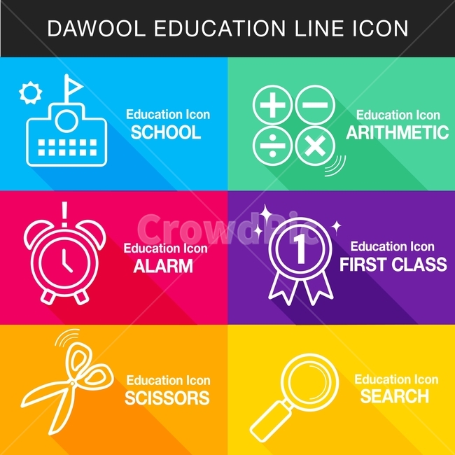 scissors,reading glasses,Line icon,school,A calculator,icon,Pictogram,clock,Simple icon