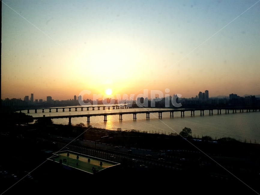 항강,대교,다리,노을,창밖,강