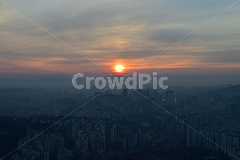 안산,일출,해맞이,해돋이,서울,아침,도시,도심지,풍경,미세먼지,겨울,도시,풍경,city,landscape