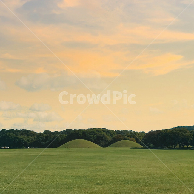 노을,하늘,구름,자연,유적지,국내,경주,들,목초지,옥외,grassland,field,들판,잔디