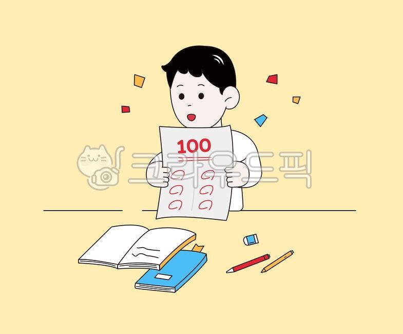 학생,100점,행복,파티,자랑,student,happy,smile,필통,연필,지우개,공책,책,팡파레,이벤트,event,congratuation,남학생,score,perpect,fullmarks,백점,vector,design,illustration,boy,남자아이,교육,학교,공부,education,learning,study,school,그래픽,일러스트레이션,graphic,illustration