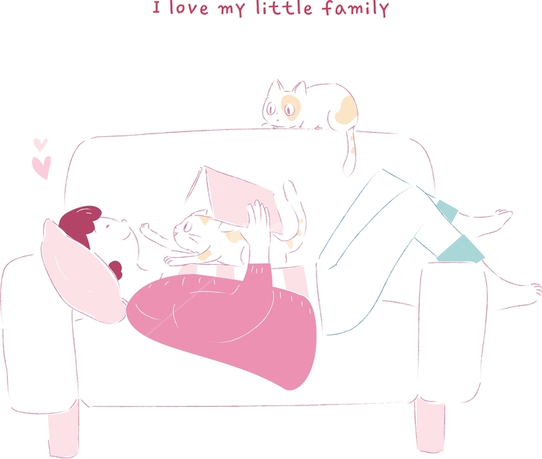 고양이,여자,쇼파,책,가족,스케치,라인디자인,일러스트,동물,animal,포유류,mammal,고양이,cat,kitten,kitty,사람,인물,인간,human,person,여성,여자,woman,female,lady,그래픽,일러스트레이션,graphic,illustration