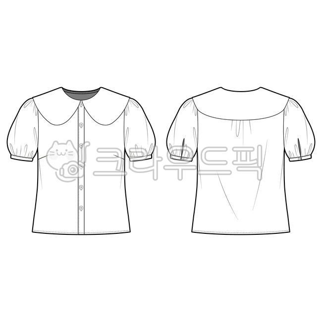 slimfit,apparel,shortsleeve,white,casual,garment,drawing,cuff,closure,collar,popover,collared,volume,easywear,buttondown,background,pullover,shirring,style,clothing,detail,template,woman,technical,wear,back,button,roundneck,top,flat,puffsleeve,design,Fash