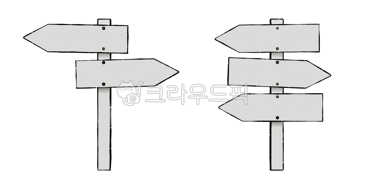 표지판,갈림길,이정표,목업,템플릿,도로,방향,화살표,표지,길,가이드,도움,말뚝,3d,두개,세개