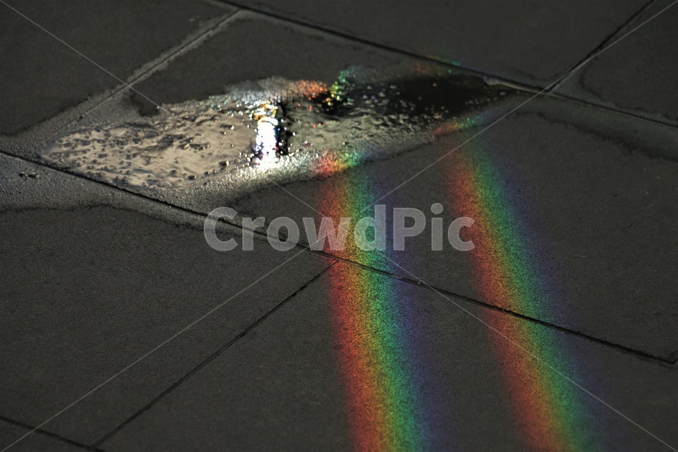 After the rain,pool,water,shine,rainbow,reflect,spectrum,light,spectroscopy,Rainbow,rainbow color,Emotion,prism,double rainbow