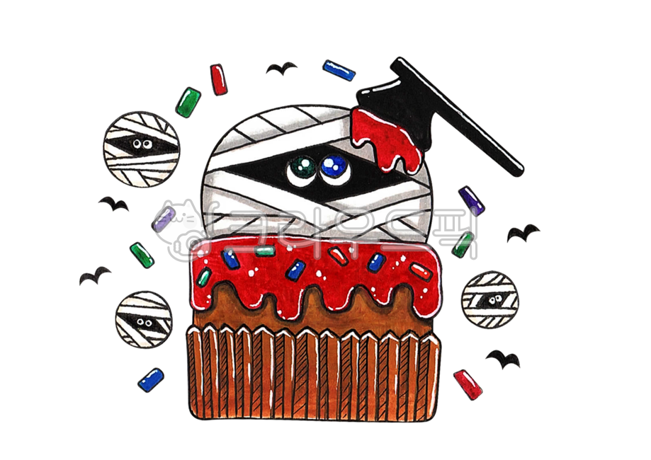 컵케이크,할로윈,할로윈데이,붕대,캐릭터,일러스트,디저트,간식,cupcake,후식,스티커,png