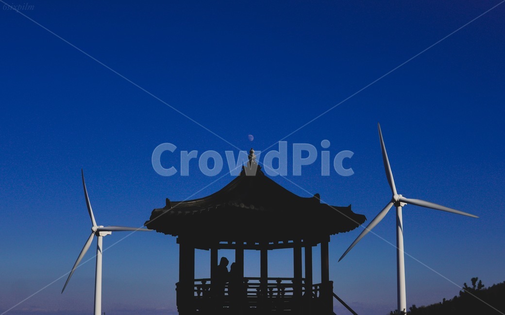 Landscape,Winter,Together,Windmill,Silhouette,Gyeongju