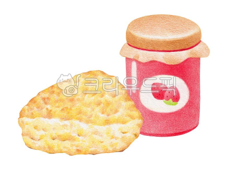 Illustration,colored pencil drawing,colored pencil,picture,drawing,food,food,dessert,bread,scone,jam,strawberry jam