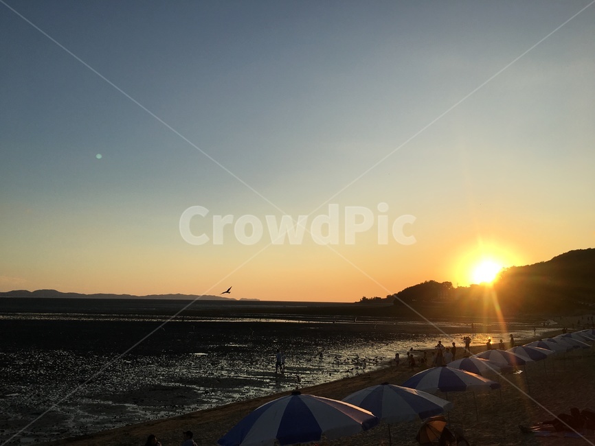 바다,노을,파라솔,휴가,하늘,beach,sunset,강화도