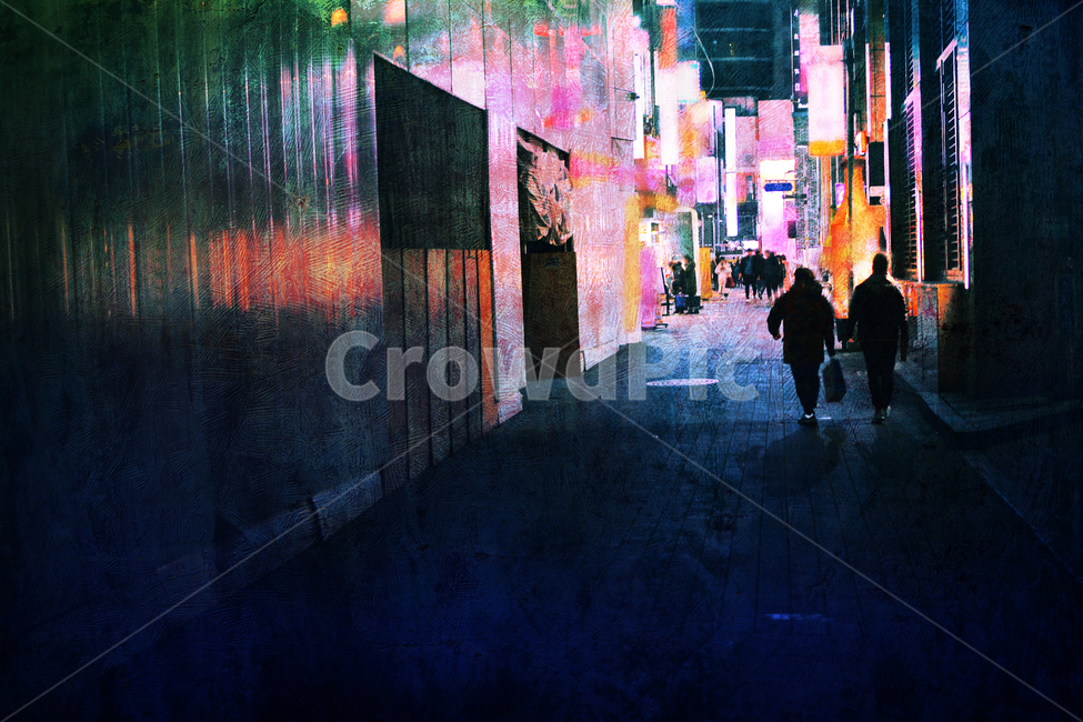 night view,atmosphere,shadow,two,road,walking,alley,darkness,lights,sensible,nightstreets,light and shadow,night,solitaire,night street,feeling,lighting,people,2,emotion,light,person,background,contrast,silhouette,neon sign,walk