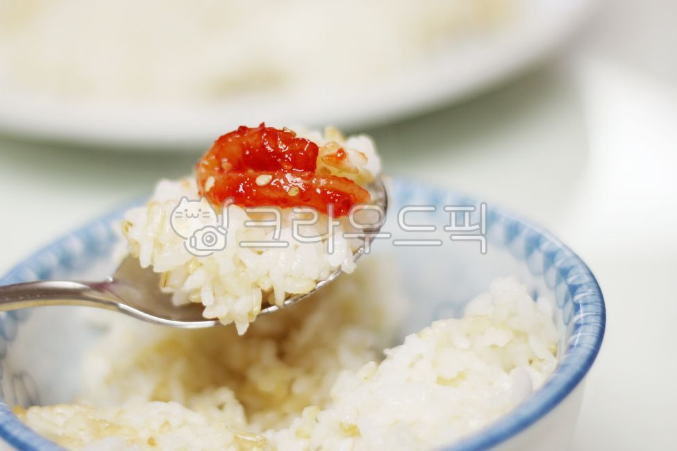 rice bowl,cook,a spoonful of rice,Jeotgal,rice,food,Salted squid,meal,Spoon,cooking