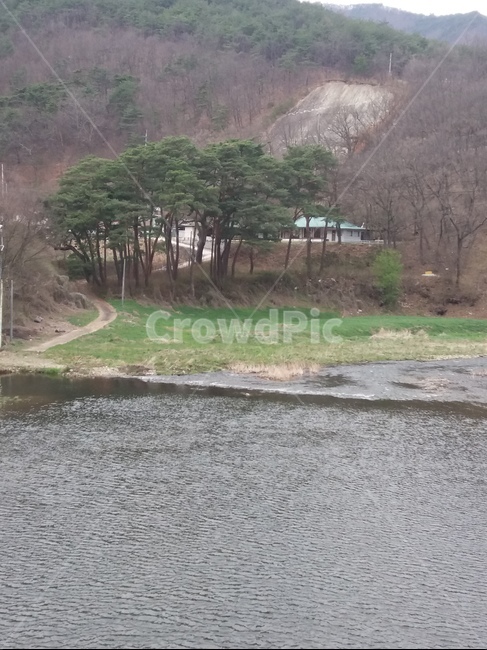 자연,강,산,나무,집