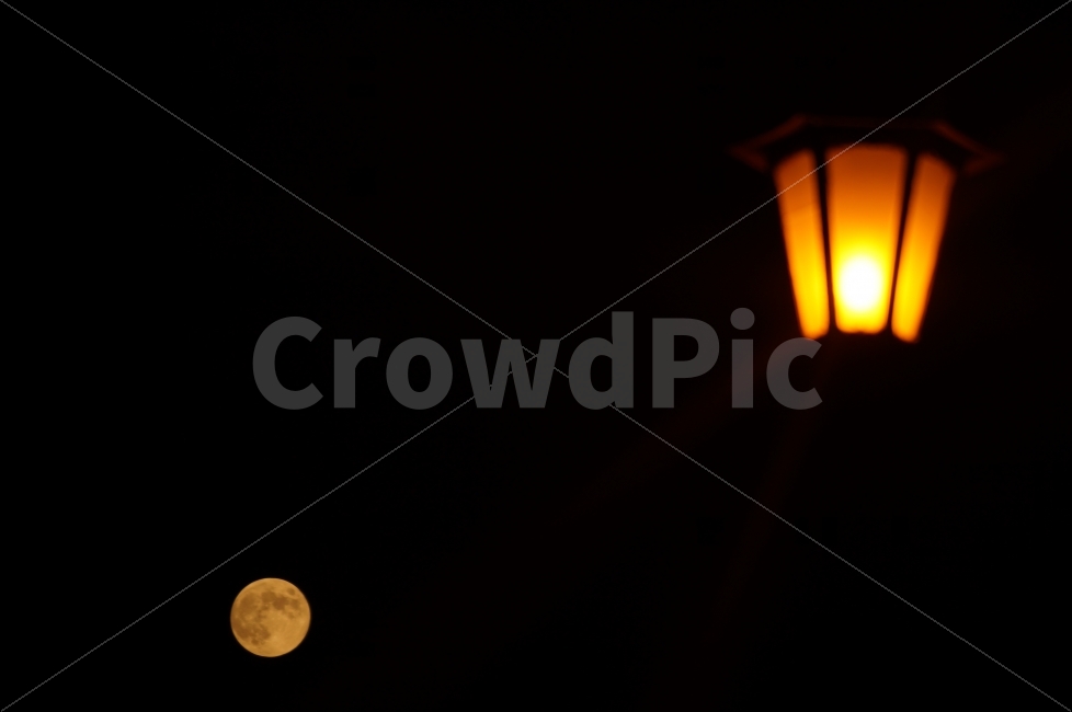 prepare,moon,You and me,moon and street lights,Street lamp