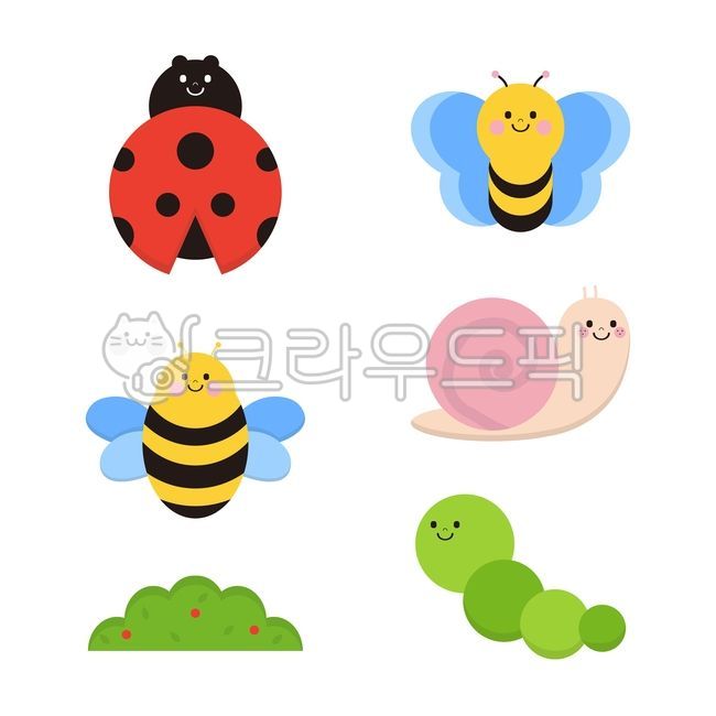 아이콘,일러스트,아기자리,애벌레,달팽이,곤충일러스트,곤충,무당벌레,나비,벌,귀여운,케릭터