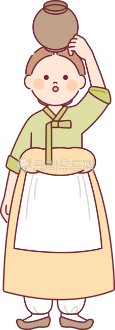 outline,cute,simple,plain,illustration,hanbok,korea,traditional clothing,character,front,standing,costume,water bucket,commoner,common people,woman,carrying water,woman,lady