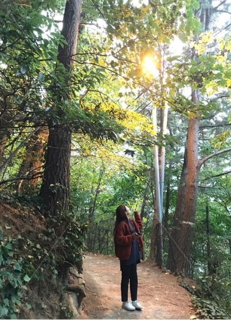 가로등,숲,자연,빛,응시,사람,인물,인간,human,person,여성,여자,woman,female,lady,휴식,힐링,rest,relaxation,healing