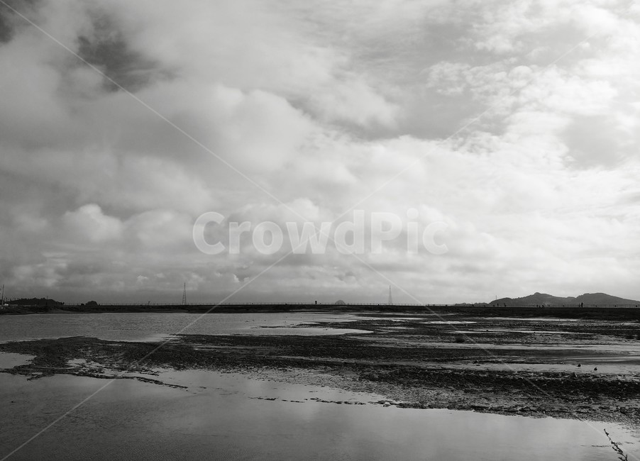 nature,자연,weather,날씨,구름,cloud,sky,하늘,서해,갯벌,바다,outdoors,적운,cumulus,흑백,풍경