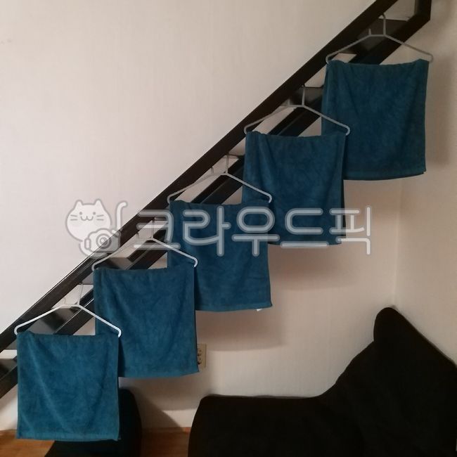 Towel,bean bag,drying rack,stairs,duplex