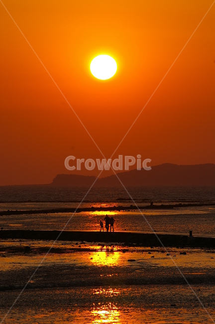 탄도항,붉은,노을,가족,서해,갯벌,바다,sea,sunset,석양
